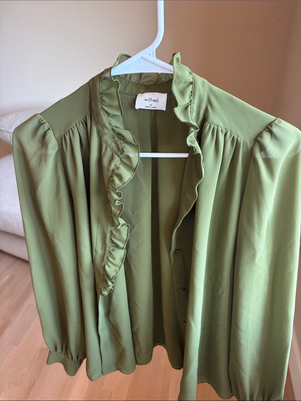 Wilfred Olive Green Ruffle-Trim Button Blouse